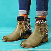 ieftine Botine-cizme boho chic de damă cu mozaic colorat și fermoar – cizme cu șireturi în stil vintage pentru toamnă și iarnă