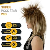 economico Parrucche storiche-Parrucche Costume di Città Parrucca Rocker degli Anni 80 Tina Parrucca da Rock Star degli Anni 70 e 80 Mista Castano Biondo Parrucca di Bowie Labirinto Halloween