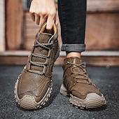 cheap Hiking Boots-Men&#039;s Brown Faux Leather Outdoor Hiking Boots with Handcrafted Stitching, Lace-Up Design, and Non-Slip Sole - Durable and Comfortable Adventure Footwear