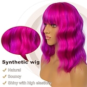 levne Syntetické trendy paruky-krátké bobové paruky s ofinou pro ženy volná vlnitá paruka kudrnatá vlnitá délka po ramena bob syntetická cosplay paruka pro dívky barevné kostýmní paruky