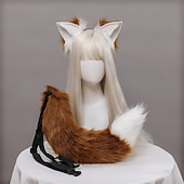 economico Accessori per acconciature-peluche orecchie di volpe e coda accessori cosplay simulazione fatta a mano orecchie di bestia cerchi per capelli e set di gioielli di coda