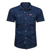 economico Camicie da lavoro da uomo-Per uomo Camicia Camicia con bottoni Maglietta informale Camicie da lavoro Camicia da carico Nero Giallo Verde militare Blu Reale Blu Manica corta Liscio Collo ripiegabile Strada Informale Bottone giù
