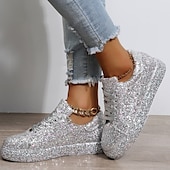 economico Sneakers da donna-sneakers da donna con plateau e glitter argento - scarpe casual con lacci scintillanti per feste e street style