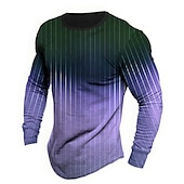 preiswerte T-Shirts für Herren mit 3D-Druck-Herren Farbblock Gestreift T Shirt Grafischen T-Shirt Langarm T-Shirt 3D-Druck Rundhalsausschnitt Hemd Designer Retro Vintage Outdoor Täglich Urlaub Rosa Blau Purpur Frühling Sommer Bekleidung S M L