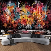 billige kunsttepper-graffiti musikknoter hengende billedvev veggkunst stor billedvev veggmaleri dekor fotografi bakteppe teppe gardin hjem soverom stue dekorasjon