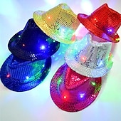 cheap Novelties-Creative LED Flashing Jazz Cap Adult Hip Hop Dance Show Sequin Jazz Hat Glow In The Dark Luminous Fedora Costumes Stage Props