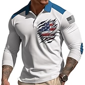 Men's American Flag Veterans Polo Shirts Golf Shirt Long Sleeve Polo Shirts Collared Shirts Casual Streetwear Vacation Wear Party Outfits 3D Print Buttons Yellow Blue Green 7