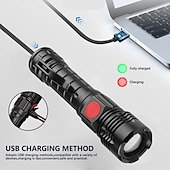 お買い得  戦術的な懐中電灯-強力な LED 懐中電灯ハイパワー 18650 usb 充電式ズーム釣りランタン 5 モード防水自転車ライト戦術的なトーチ