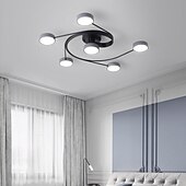 cheap Dimmable Ceiling Lights-Modern Semi Flush Mount Ceiling Light Circular Acrylic 4/6 Heads LED Ceiling Lamp Nordic Grey Sputnik Light Fixture with Wood Decoration for Living Room Dining Room Bedroom 110-240V