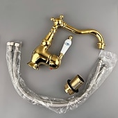 baratos Torneiras de Lavatório de Casa de Banho-torneira de banheiro torneiras de lavatório misturador com mangueira fria e quente, torneira de navio montada no convés