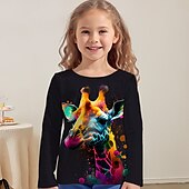 tanie 3D zwierzęta dziewczynki-Dla dziewczynek 3D Graficzny Zwierzę Żyrafa Podkoszulek T-shirt Długi rękaw Druk 3D Lato Jesień Aktywny Moda Śłodkie Dzieci 3-12 lat Na zewnątrz Codzienny Regularny