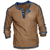 halpa Rento Henley T-paita-Miesten T-paita napilla T-paita Henley-paita Pitkähihainen Henley 봄 &amp; Syksy Väripalikka Muoti Suunnittelija Perus Loma Katu Bile Laivaston sininen Ruskea Kahvi Top T-paita miehille