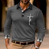 levne Pánské Vintage Polo-Pánské Víra Polokošile Golfová košile Dlouhý rukáv Polo tričko Košile s límečkem Obchodní příležitostné Pracovní oděvy Formální oblečení Festivalové oblečení Knoflíky 3D tisk Černá Bílá Fialová