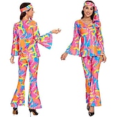 billige Antrekk-Retro / vintage 1980erne Sjokkrosa Drakter قميص Bell Bottoms bukser Hippie dukke Dame Maskerade Fest / aften Pride-parade Pride måned Voksne Topp Bukser Pannebånd