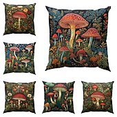 abordables Style Vintage-Housse de coussin double face, taie d&#039;oreiller carrée décorative douce en forme de champignon fantaisie, pour chambre à coucher, salon, canapé, chaise, 1 pièce