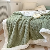 baratos Cobertores de cama-cobertor jacquard de caxemira de carneiro de camada dupla espessa de cor sólida cobertor de cochilo de escritório cobertor de sofá mais quente cobertores super macios