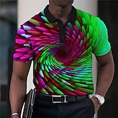 olcso Férfi geometrikus póló-Férfi Grafika Pólóingek Golfing Rövid ujjú Pólóingek Galléros ingek Alkalmi Nyaralási viselet Rave Wear Party ruhák Gombok 3D nyomtatás Fekete Rubin Medence
