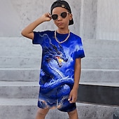cheap Boy&#039;s 3D Animals-Boys 3D Graphic Animal Dragon T-shirt &amp; Shorts T-shirt Set Clothing Set Short Sleeve 3D prints Summer Spring Active Sports Fashion Kids 3-13 Years Outdoor Vacation Street Regular Fit