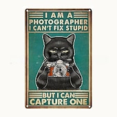 cheap Metal Tin Sign-1pc Retro Metal Tin Sign Cute Cat Tin Sign Vintage Kitchen Signs Wall Decor, Painting Wall Hanging for Home Decor Wall Art Metal Tin Sign 20x30cm/8&#039;&#039;x12&#039;&#039;