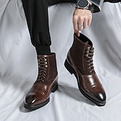 billige Dress Boots-brune ankelstøvletter i imitert skinn og semsket skinn for menn – snøredesign med topp-tå og slitesterk gummisåle for formell og fritidsklær