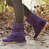 olcso Slouch Boots-női rojtos velúr mokaszin csizma csatos részletekkel - lezser és kényelmes western stílusú bokacsizma