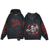 abordables Gráfico de Halloween-Víspera de Todos los Santos Gritar Esqueleto Sudadera Camiseta extragrande lavada con ácido Estampado Bolsillo delantero Gráfico Para Pareja Hombre Mujer Adulto Mascarada Estampado en caliente Casual