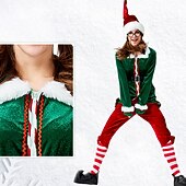 billiga Vuxna juldräkter-jultomten Alf Mrs.Claus Kläder Julhatt Fin julklänning Dam Jul Karnival julafton Jul Vuxna Fest Jul Kappa Byxor Skärp Benvärmare Strumpor