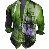 cheap Vintage Shirt-Men&#039;s Nautical Vintage Sailboat Shirt Button Up Shirt Long Sleeve Fashion Streetwear Designer Outdoor Casual Daily Summer Spring Fall Stand Collar Print Blue-Green Red Blue Green Gray