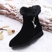 billige Snow &amp; Winter Boots-svarte ankelstøvletter for kvinner med fuskepelskant - elegant design, komfortabel passform, varmt fôr, perfekt for uformelle vinterturer og hverdagsbruk