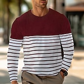 cheap Basic T shirts-Men&#039;s T Shirt Tee Top Long Sleeve Crew Neck Summer Stripes Fashion Designer Basic Vacation Street Going out Wine Black Dark Blue Top Tee for Men