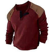 baratos Camiseta Henley Casual-Homens Camisa Waffle Henley T-shirt Bloco de cor Henley Rua Férias Manga Longa Roupa Moda Designer Básico