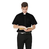 cheap Tops-Men&#039;s Priest Shirt Tab Collar Clergy Shirt Black White Short Sleeves Long Sleeves for Halloween Carnival
