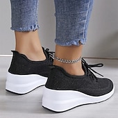 preiswerte Damen-Sneaker-Damen Turnschuhe Schuhe mit innerer Höhenerhöhung Outdoor Täglich Feste Farbe Sommer Keilabsatz Runde Zehe Sport Brautkleider schlicht Komfort Rennen Wanderschuhe Fliegendes Weben Gummiband Schwarz