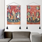 tanie zabytkowe gobeliny-zestaw 2 sztuk w stylu vintage średniowieczny tkany gobelin ścienny dekoracja koc kurtyna wisząca sypialnia dekoracja salonu nordycka bawełniana lniana frędzel 14 &quot;x 20&quot;