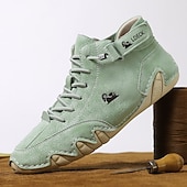 ieftine Adidași Bărbați-adidași verzi, casual, înalți, din piele artificială, pentru bărbați – pantofi ușori, respirabili, cusături manual, cu șireturi, pentru activități în aer liber