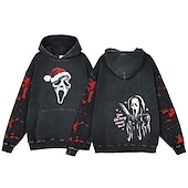 abordables Gráfico de Halloween-Víspera de Todos los Santos Gritar Cara de fantasma Esqueleto Sudadera Camiseta extragrande lavada con ácido Estampado Bolsillo delantero Gráfico Para Pareja Hombre Mujer Adulto Mascarada Estampado