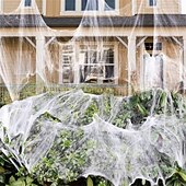 tanie Dekoracje na Halloween na zewnątrz-Halloweenowe pajęczyny 2*3 m z 40 dodatkowymi fałszywymi pająkami, super rozciągliwe pajęczyny do dekoracji na Halloween wewnątrz i na zewnątrz