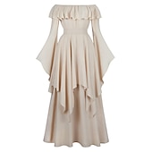 economico Vestito-Elegante Medievale Rinascimento Abito da cocktail Abito ispirato alla Reggenza Fiera del Ren Manica a Palloncino Vichingo Elfico Senza spalline Tinta unica Per donna Celtico Costumi da pirata Fantasia