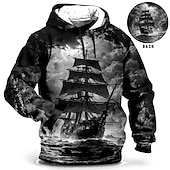 preiswerte Pullover-Hoodies für Herren-Herren Schiff Grafik-Drucke Hoodie Sweatshirt Kapuze Hoodies Pullover Zur Seite fahren Langarm Sweatshirt mit Kapuze Mit Kapuze Täglich 3D-Druck Festtage Ausgehen Strassenmode Blau Grün Bedruckt