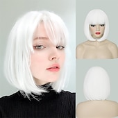baratos Perucas Sintéticas sem Touca-peruca loira com franja - peruca loira curta de 12&#039;&#039; para mulheres perucas de cor natural com franja super macia e fácil de usar peruca reta bob peruca sintética para o dia das bruxas