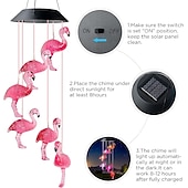baratos Luzes de paisagem-sinos de vento solar lâmpada luz ao ar livre à prova d&#039;água flamingos pátio jardim natal casa pátio varanda paisagem luzes decorativas