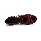 cheap Latin Shoes-Women&#039;s Latin Dance Shoes Professional Sparkling Shoes Party Stylish Sparkling Glitter Flared Heel Open Toe Buckle Adults&#039; Drak Red
