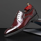 economico Formale-scarpe oxford da uomo in pelle verniciata bordeaux con dettagli brogue e motivo coccodrillo - eleganti scarpe eleganti con lacci per occasioni formali