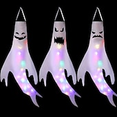 tanie Oświetlenie rekwizytów na Halloween-dekoracja halloweenowa oświetlone duchy wiszące światła led świecące duchy nocne światło na festiwal bar nawiedzony dom ogród na zewnątrz wewnątrz straszna atmosfera układ rekwizyty