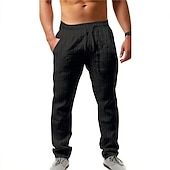 baratos Clássico-Homens Calças Calça verão Calça casual Com Cordão Cintura elástica Listra Conforto Respirável Casual Diário Feriado Moda Estilo Clássico Preto Branco
