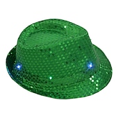 cheap Novelties-Creative LED Flashing Jazz Cap Adult Hip Hop Dance Show Sequin Jazz Hat Glow In The Dark Luminous Fedora Costumes Stage Props