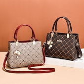 tanie Torby i torebki-Damskie Torebka Torba przez ramię Torba na ramię Torba bostońska Skóra PU Biuro Codzienny Święto Wisiorek Zamek Duża pojemność Wodoodporny Trwały Geometryczny Kolorowy blok ciemny liść klonu z kaw