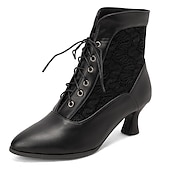 abordables Botines-Botines blancos con cordones para mujer, paneles bordados y tacón medio: estilo victoriano elegante para ocasiones formales