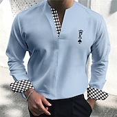 cheap Men&#039;s Dress Shirts-Men&#039;s Shirt Dress Shirt Plaid Outdoor Casual White Blue Green Khaki Long Sleeve V Neck Summer Fall Clothing Apparel Print