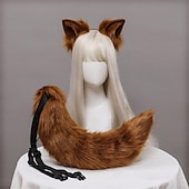economico Accessori per acconciature-peluche orecchie di volpe e coda accessori cosplay simulazione fatta a mano orecchie di bestia cerchi per capelli e set di gioielli di coda